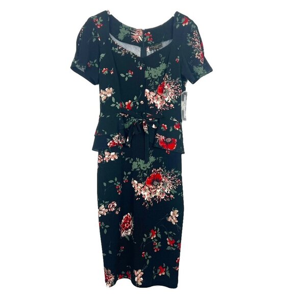 NWT Stop Staring Vital Bodycon Retro Midi Dress. Black/Red Poppy Print. Size XL - Picture 2 of 16